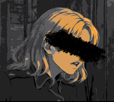 Image of blonde woman in uniform with black stripe over her eyes.