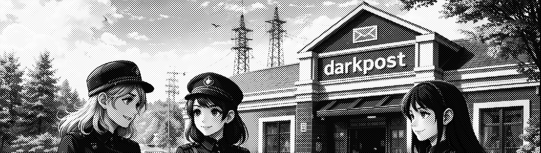 Darkpost women standing before Darkpost Office building.