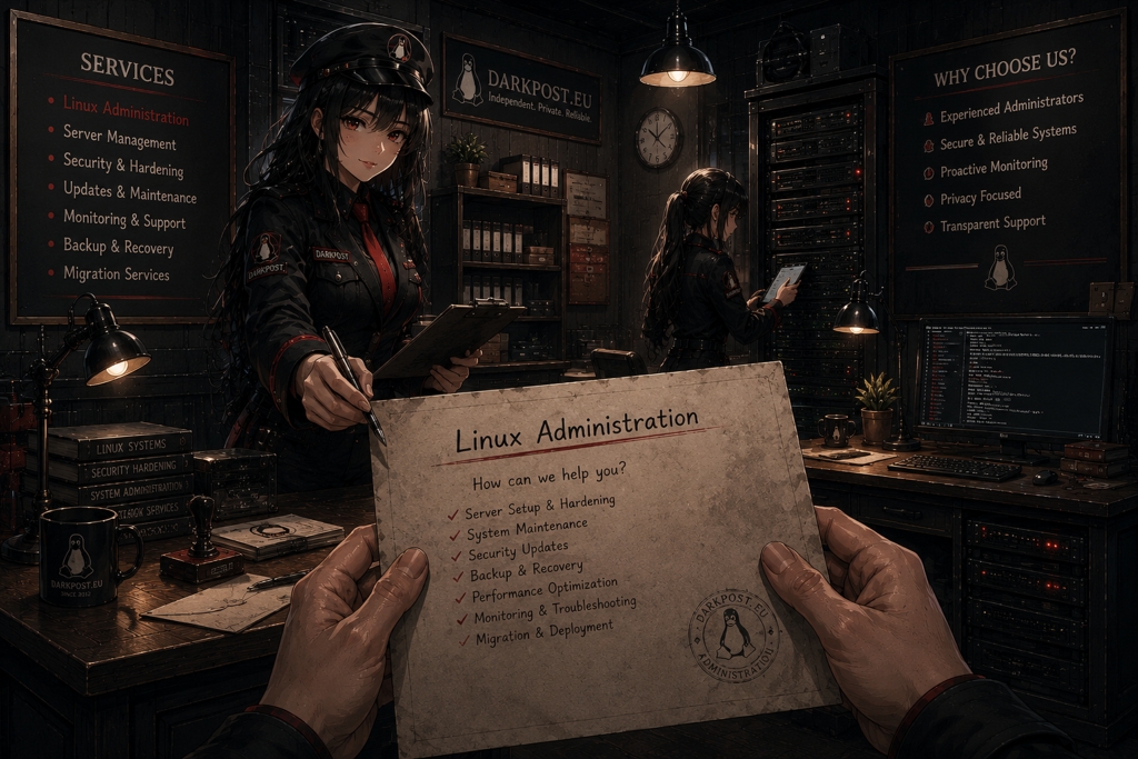 Customer ordering Linux service from Darkpost girls.